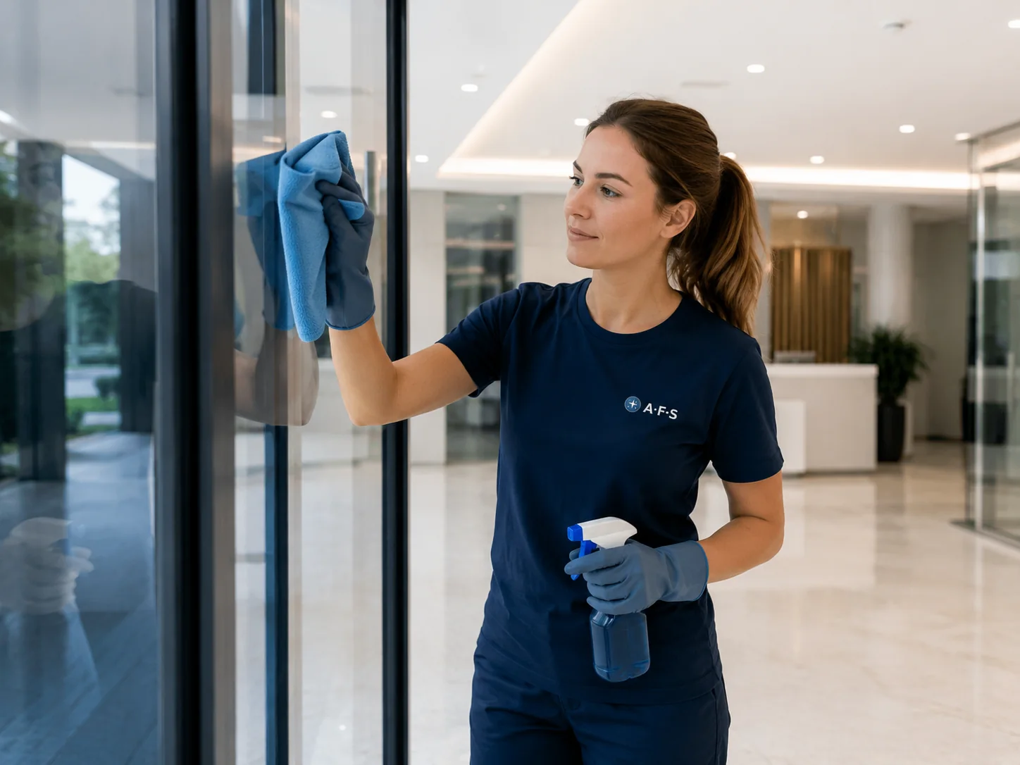 A-F-S Mitarbeiter bei der professionellen Glas- und Objektpflege